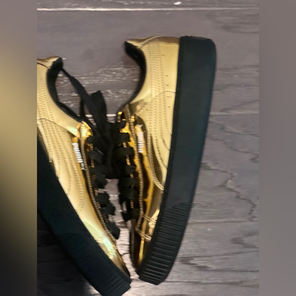 Fenty x Puma Basket Platform Metallic Gold Sneakers - Picture 3 of 9